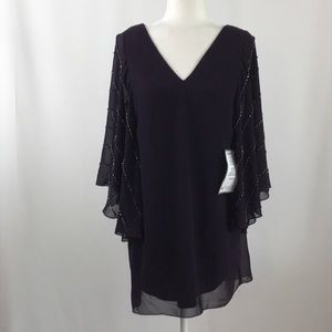 Betsy & Adam beaded sleeve purple mini dress (129)